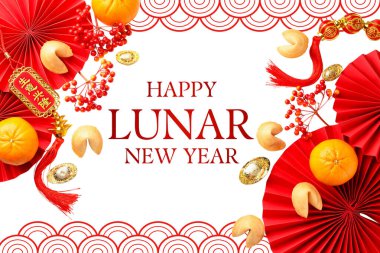 Ay Yeni Yıl Dekorasyonu şans ve refahı simgeliyor, izole, PNG