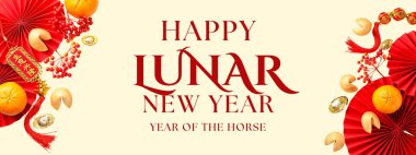 Ay Yeni Yıl dekorasyonları canlı renkler ve semboller içerir