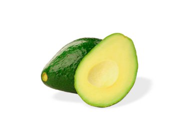 Ortasında çukur olan parlak avokado yarısı açık, izole, PNG
