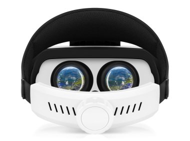 VR virtual reality headset back view on white background clipart