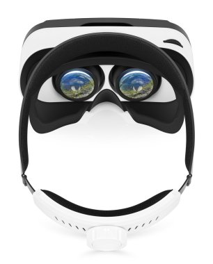 VR sanal gerçeklik kulaklık en iyi görünüm düz beyaz arka plan üzerinde yatıyordu
