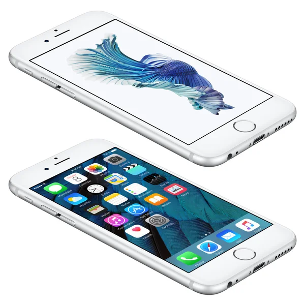 Silver Apple iPhone 6s lies on the surface with iOS 9 — Stock Photo, Image