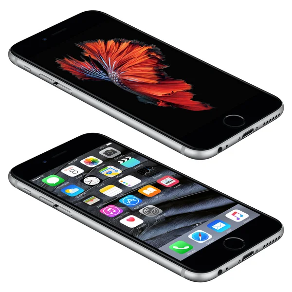 Space Gray Apple iPhone 6s lies on the surface with iOS 9 — Stock Photo, Image