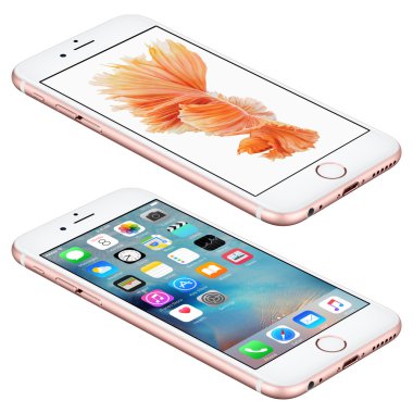 Gül altın elma iphone 6s yüzeyde IOS 9 ile yatıyor. 