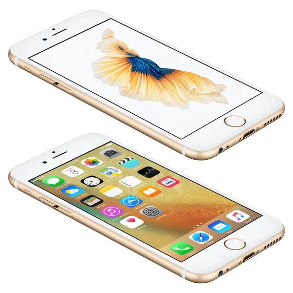 Gold Apple iphone 6s liegt auf der Oberfläche mit ios 9 — Stockfoto