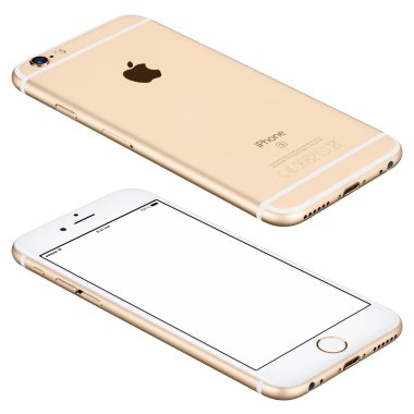 Altın elma iphone 6s mockup yüzeyinde beyaz ekran ile yatıyor.