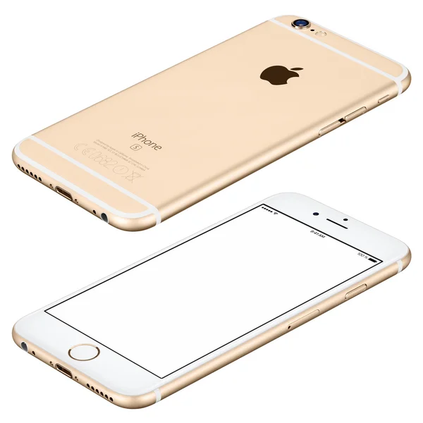 Gold Apple iPhone 6s mockup lies on surface clockwise rotated — Stock Photo, Image