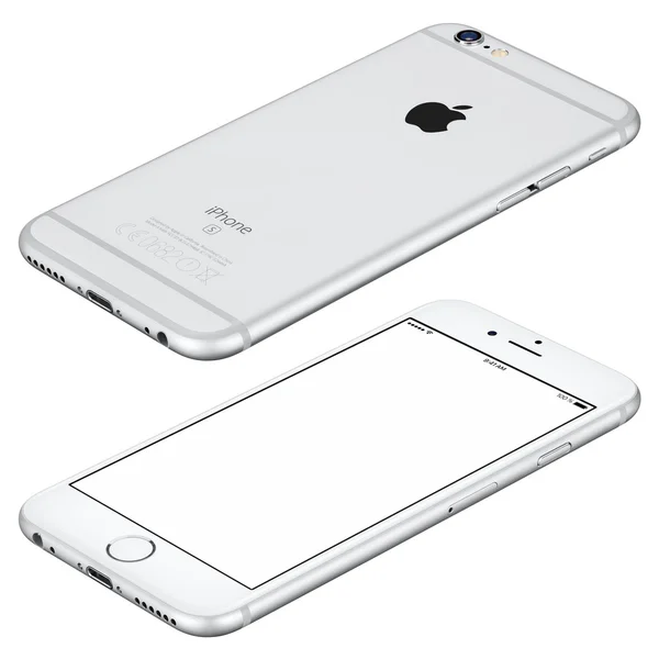 Silver Apple iPhone 6s mockup lies on the surface clockwise — Stock Photo, Image