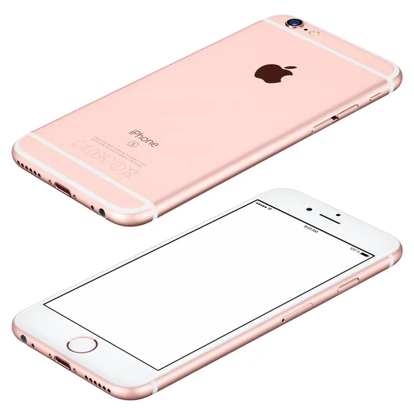 Rose Gold Apple iPhone 6s mockup lies on the surface clockwise — Stock Photo, Image