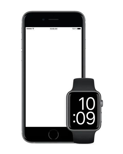 Space Gray Apple iPhone 6 dan Space Gray Apple Watch mockup — Stok Foto