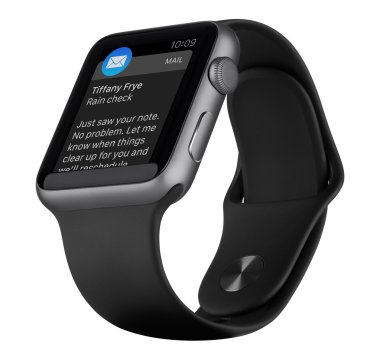 Apple Watch spor 42mm boşluk gri alüminyum durumda siyah bant ile 