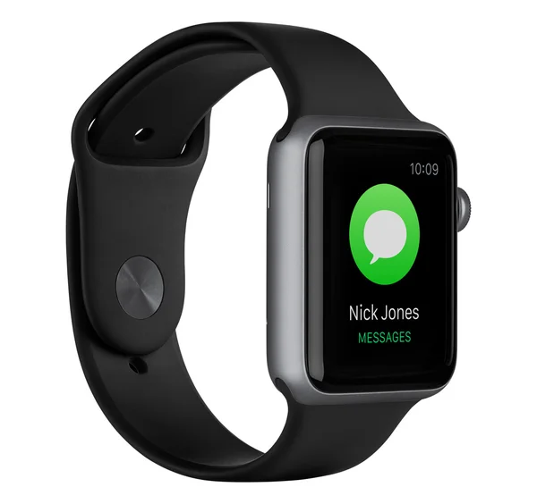 Apple Watch Sport 42 milímetros espaço cinza caixa de alumínio com faixa preta — Fotografia de Stock