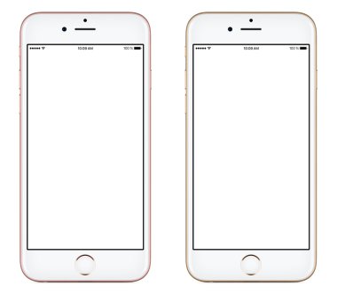 Iphone benzer modern pembe ve altın cep telefonu akıllı telefon ön görünümü