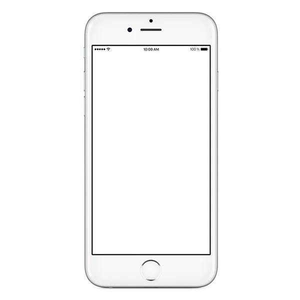 Directly front view of white mobile smart phone mockup similar to iPhone — Stock Photo, Image