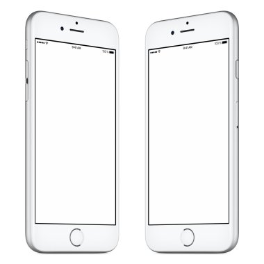 White smartphone mockup similar to iPhone slightly rotated both sides