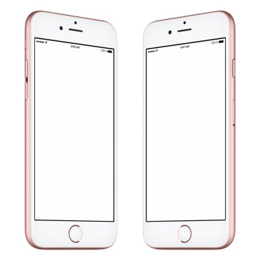 Iphone maketine benzer pembe akıllı telefon her iki tarafı da hafifçe döndürdü 