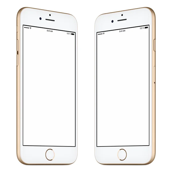 Gold smartphone mock up similar to iPhone slightly rotated both sides — Stock Photo, Image