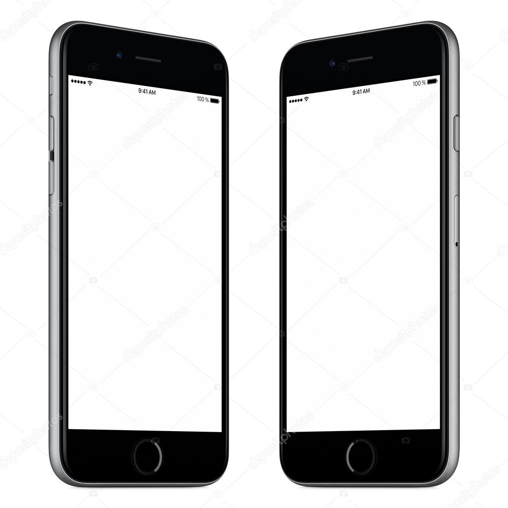 black smartphone mockup similar to iphone slightly rotated both