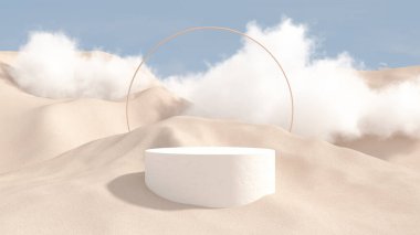 Su ve dalgalı perdeler üzerinde platform podyumu