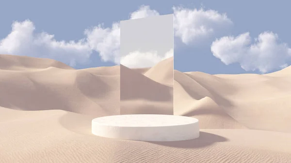 Премиум-подиум на песчаных дюнах для презентации продукции — стоковое фото