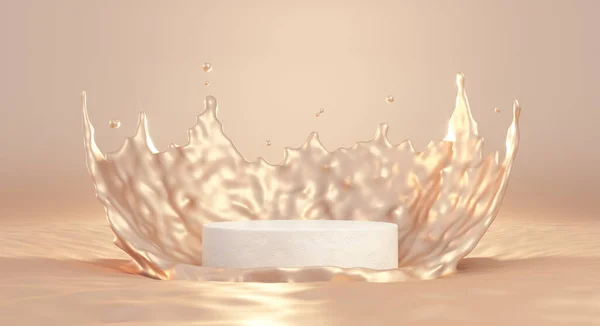 3d rendering beige pedestal podium with liquid splash crown Stock Image