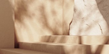 Taş basamaklı merdiven podyumu ve gölgesi olan soyut arkaplan