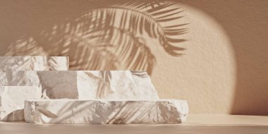 Kahverengi arka planda gölgeli taş ürün podyumu