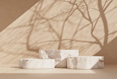Taş ürün podyumuyla minimal sahne modeli