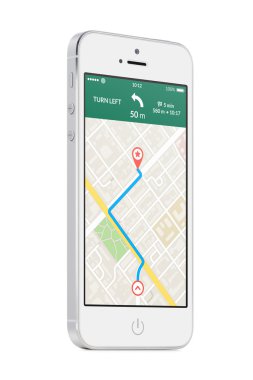 Beyaz modern mobil akıllı telefon ile harita gps navigasyon uygulama t