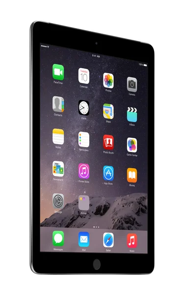 Apple utrymme grå ipad Air 2 med ios 8, designad av Apple Inc. — Stockfoto