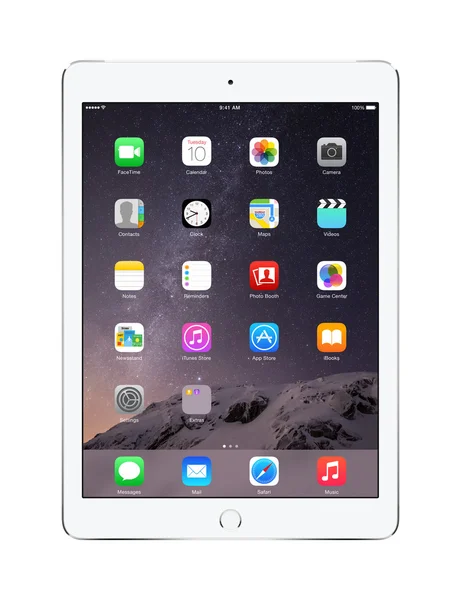 Apple Silver ipad Air 2 s ios 8, navržený Apple Inc. — Stock fotografie