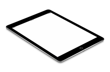 Boş ekran mockup siyah tablet bilgisayarınızla Surf üzerinde yatıyor