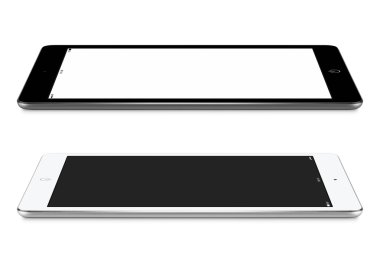 Siyah ve beyaz tablet pc boş sol ve sağ tarafta görünümünü