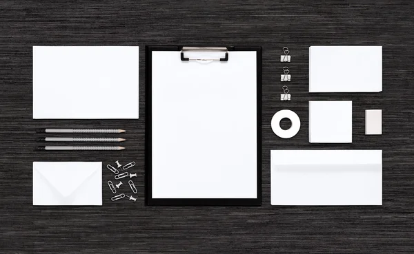 Top view of template mockup for branding identity on black table