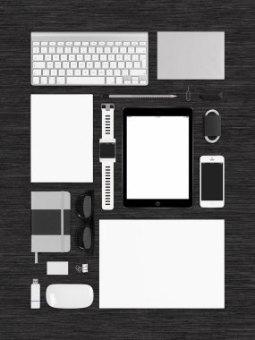 Üzerinde kimlik marka için teknoloji şablon mockup Üstten Görünüm