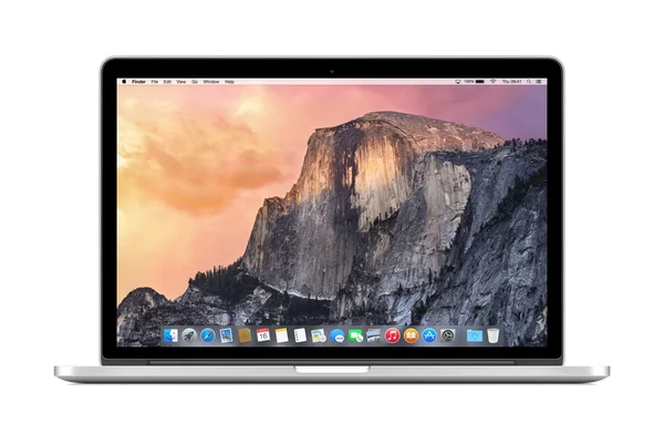 Directly front view of Apple 15 inch MacBook Pro Retina with OS — Stock Photo, Image