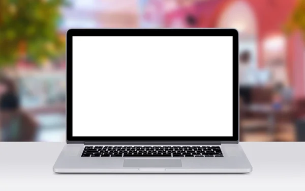 Kahve Dükkanı mockup Resepsiyon yüzey üstünde laptop