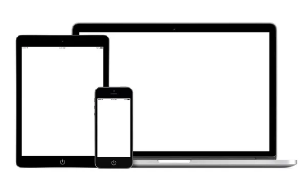 Sjabloon voor opengeklapte laptop smartphone en tablet pc — Stockfoto