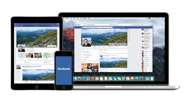 Facebook app på Apple iphone ipad och Macbook Pro visar — Stockfoto