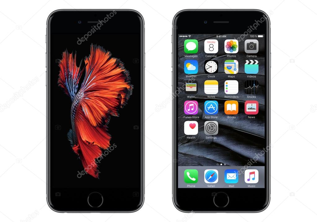 Preto Apple Iphone 6s Com Ios 9 E Papel De Parede Dinâmico