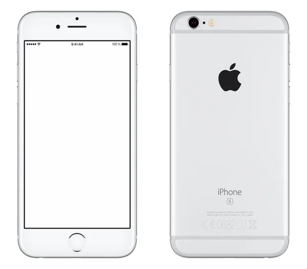Silver Apple iPhone 6s mockup front view and back side — Stock Photo, Image
