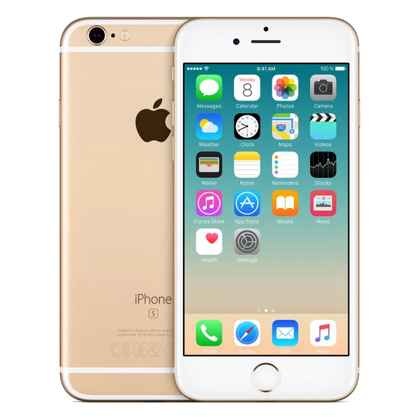 Gold Apple iphone 6s framifrån med ios 9 på skärmen — Stockfoto