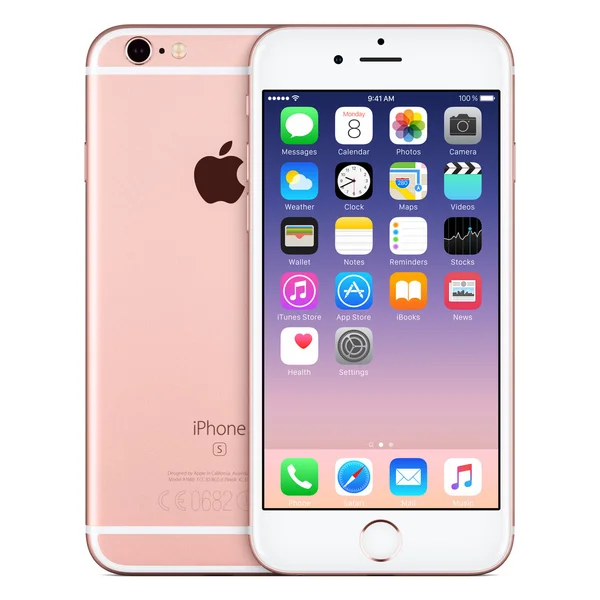 Rose Gold Apple iPhone 6s vista frontal con iOS 9 en la pantalla — Foto de Stock