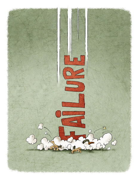 Иллюстрация человека, сокрушенного словом "Неудача"
