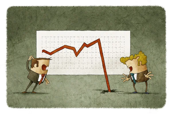 Dois empresários chocados com o gráfico de feltro — Fotografia de Stock