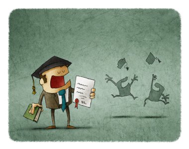Diploma kağıt ve kitap ile mezun mezunu