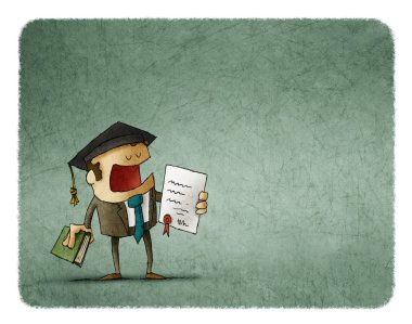 Diploma kağıt ve kitap ile mezun mezunu