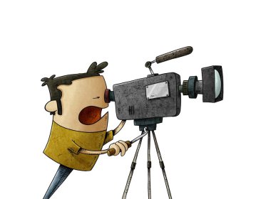 Kamera operatörünün çizimi, objektiften bakarken bir film çekmektir. izole