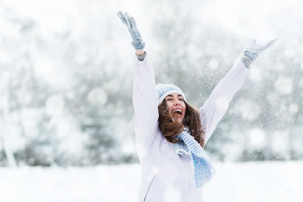 Žena v zimě scéně — Stock fotografie