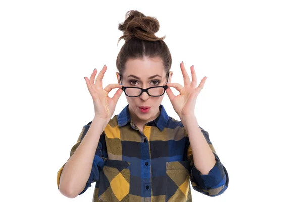 Hipster dívka, která nosí dioptrické brýle — Stock fotografie